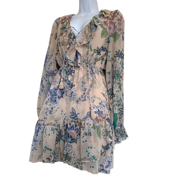Super Natural by Secret Mission Rose Dress NWOT Boho Floral Mini S Beige Layered - Picture 7 of 15